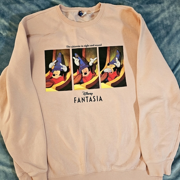 H&M Disney Fantasia Pink Oversized Crewneck Sweater Size Small - Picture 7 of 14